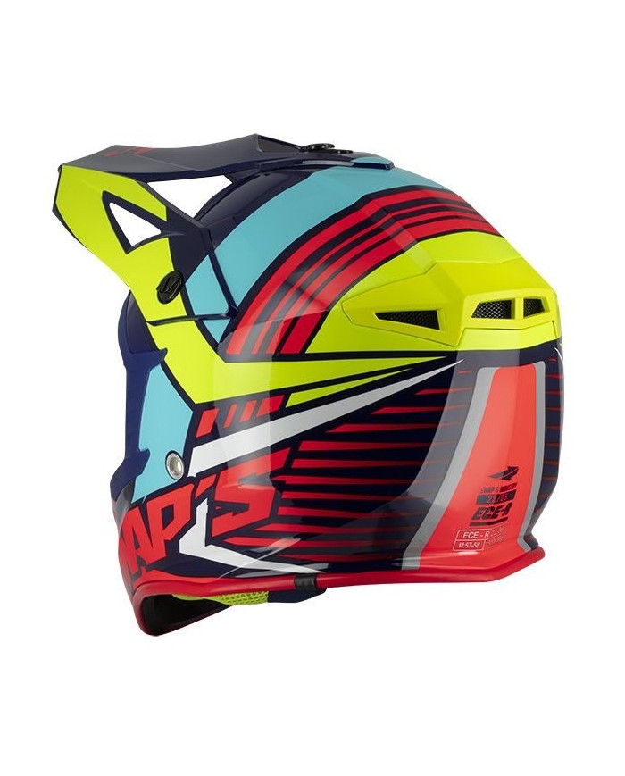 Swaps - Casque Cross BLUR S818 - Bleu / Jaune flu / Rouge Brillant