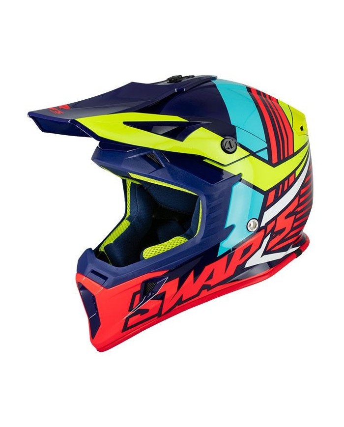 Swaps - Casque Cross BLUR S818 - Bleu / Jaune flu / Rouge Brillant